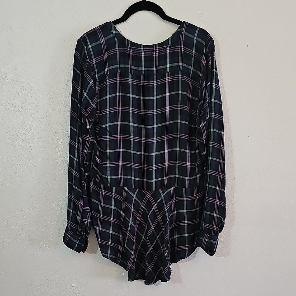Lucky Brand Girlfriend Plaid Shirt Long Sleeve Popover Tunic Womens Medium - Picture 8 of 9